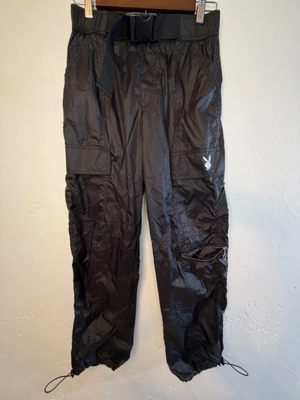 PLAYBOY Black Nylon Cargo Pants with Logo